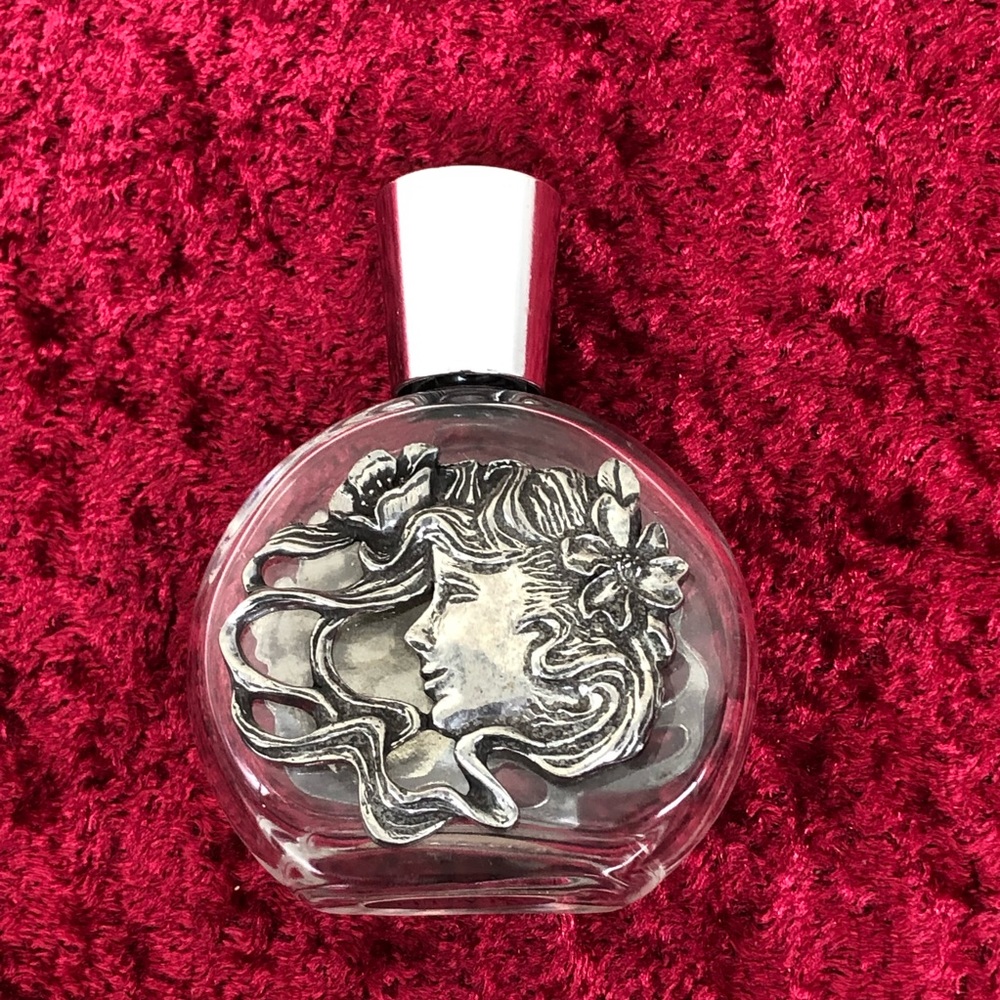 Vintage Seagull Pewter Art Nouveau Lady Face Purfume Bottle Vanity Bottle